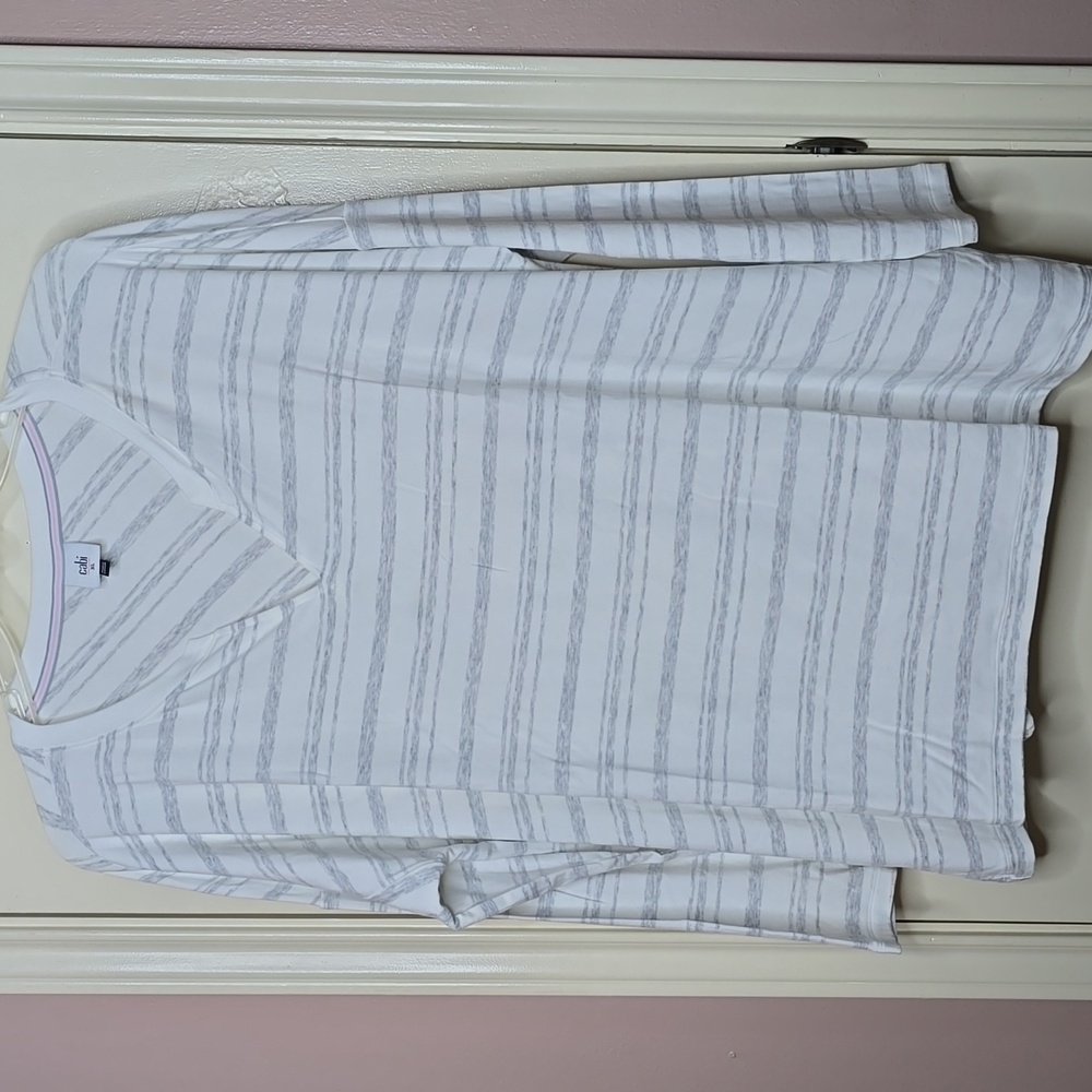 Cabi 5930 White Gray Stripped Atc Habit Long Sleeve Oversized Tshirt Size XL - Picture 2 of 8